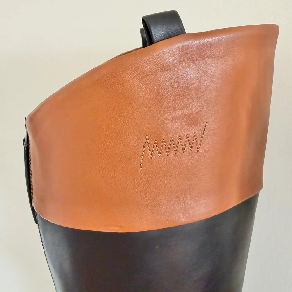 Franco Sarto Meyer Knee High Black Brown Tall Leather Riding Boots Size 10 NWOB